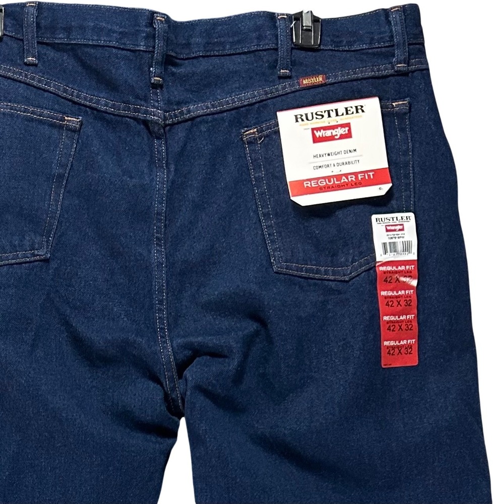 Wrangler Rustler Jeans Regular Fit Mens 42x32 Blue Heavyweight Denim Workwear